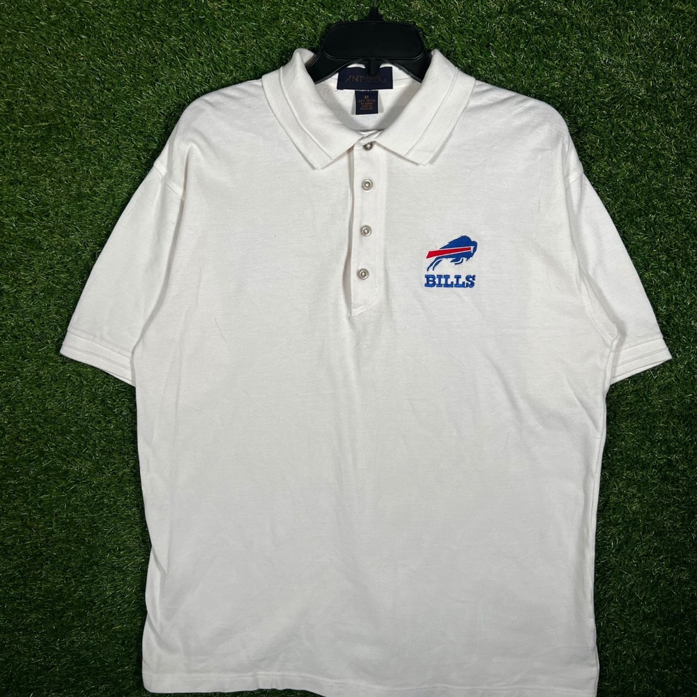 Antigua‎ Buffalo Bills Polo Shirt Mens Medium White Cotton Pique Short Sleeve